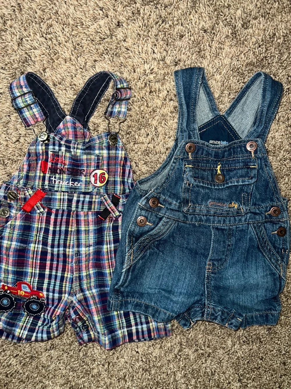 Y2K Retro OshKosh B'gosh Plaid and Denim Overalls Bundle Baby Boy 6/9m